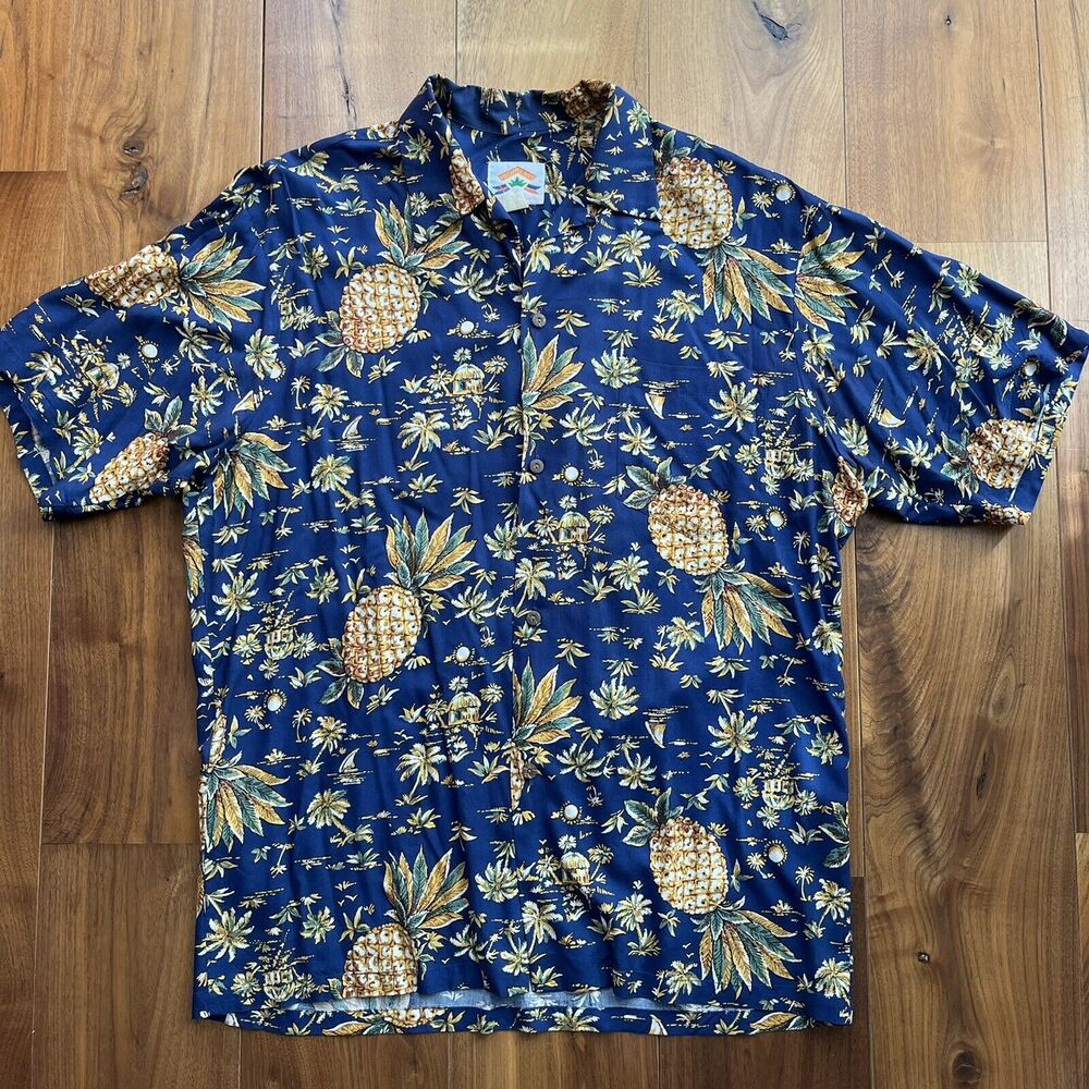 Vintage Pineapple Juice Hawaiian Classic Mens Shirt Pineapple Print Size L